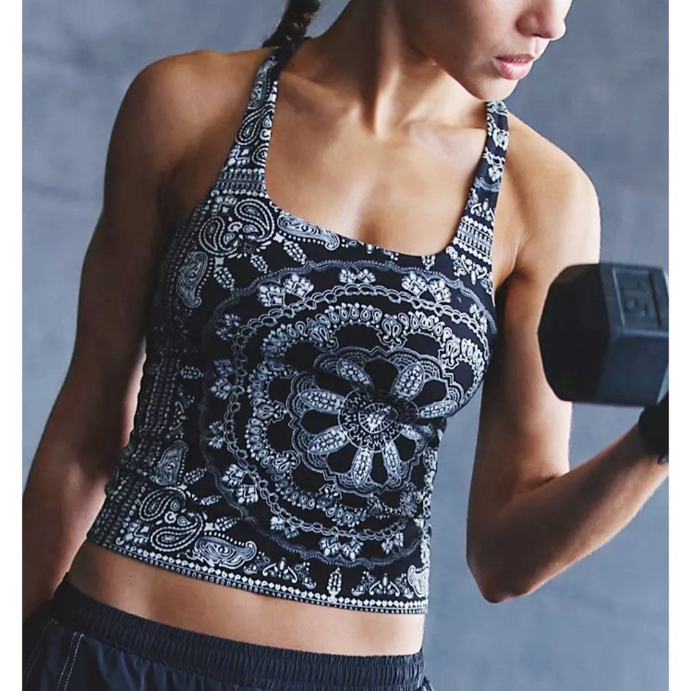 FP Movement by Free People Black and White Paisley Sports Bra Tank